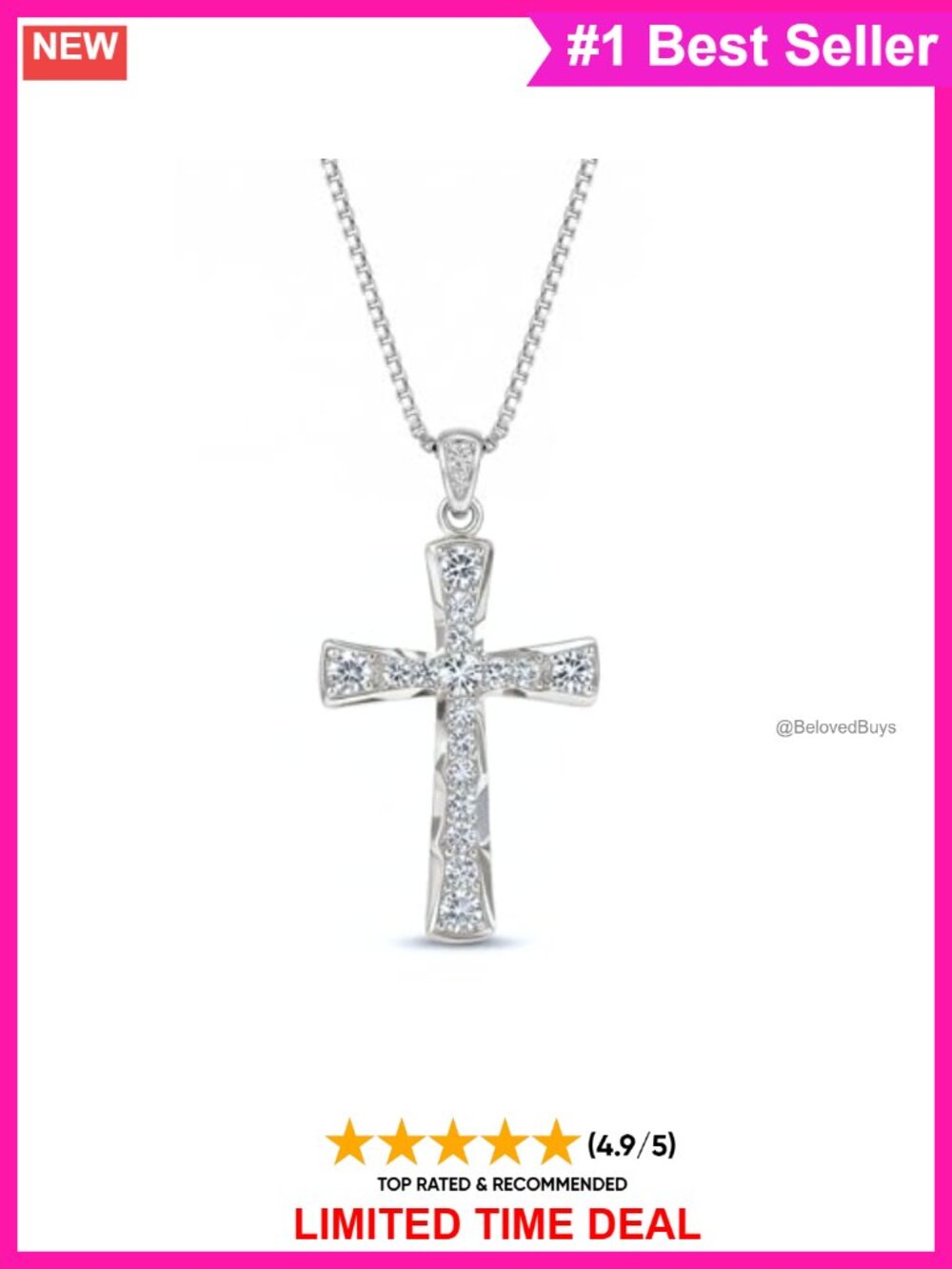 925 Sterling Silver Lab Grown Diamond Cross Necklace 18+2" Box Chain